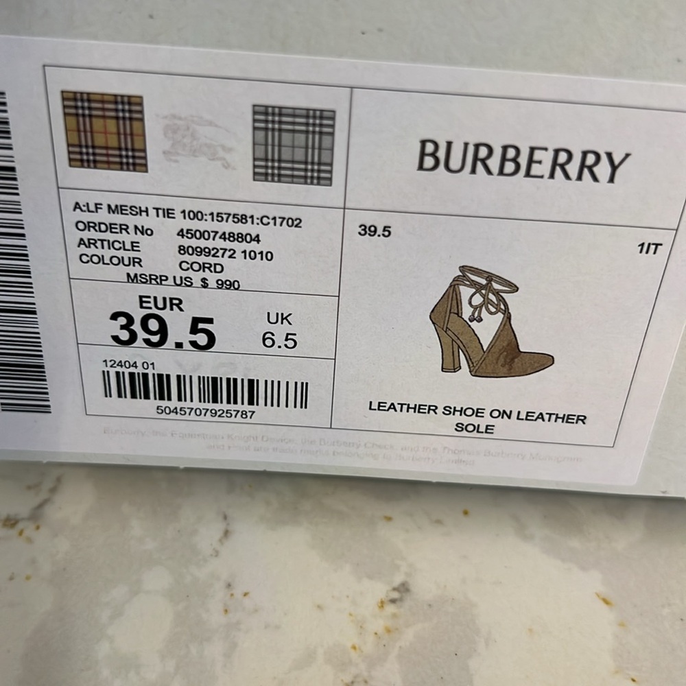 Burberry Mesh Tie Heel in the color Cord. Blue Glitter Soles. New in Box 39.5 - Picture 7 of 7